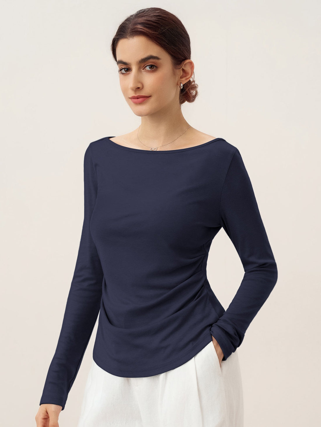 Wool Blend Stretch Jersey Top, Tailored Fit
