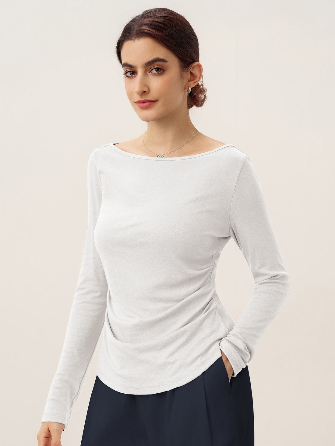 Wool Blend Stretch Jersey Top, Tailored Fit