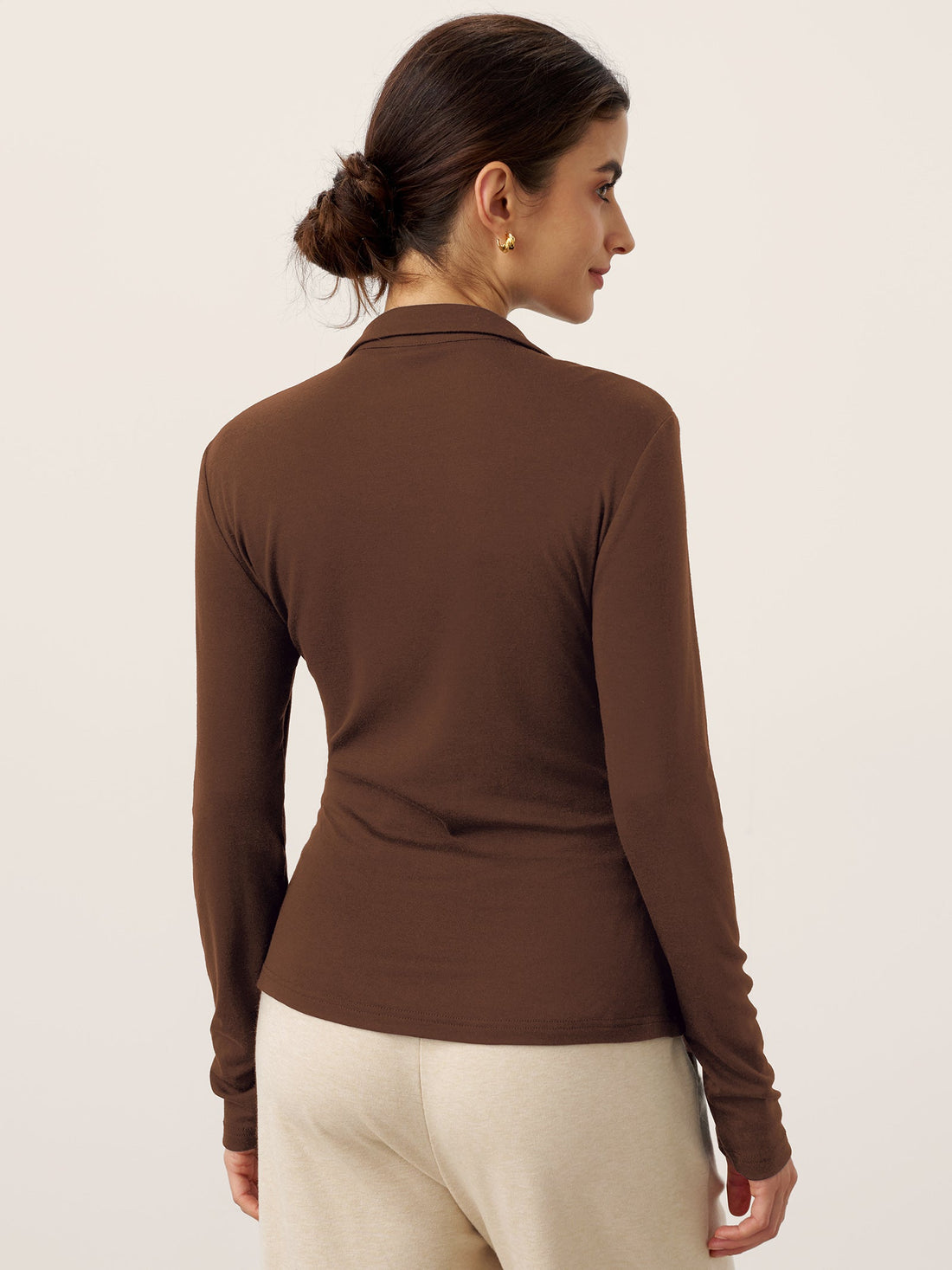 Wool Blend Pleated Stand Collar Jersey Top