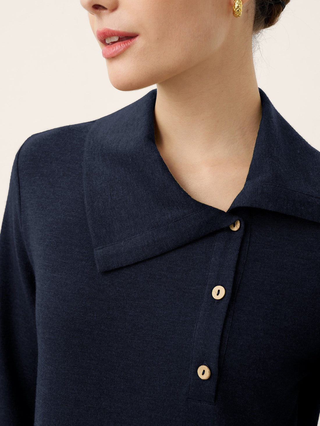 Wool Blend Asymmetric Button Jersey Top