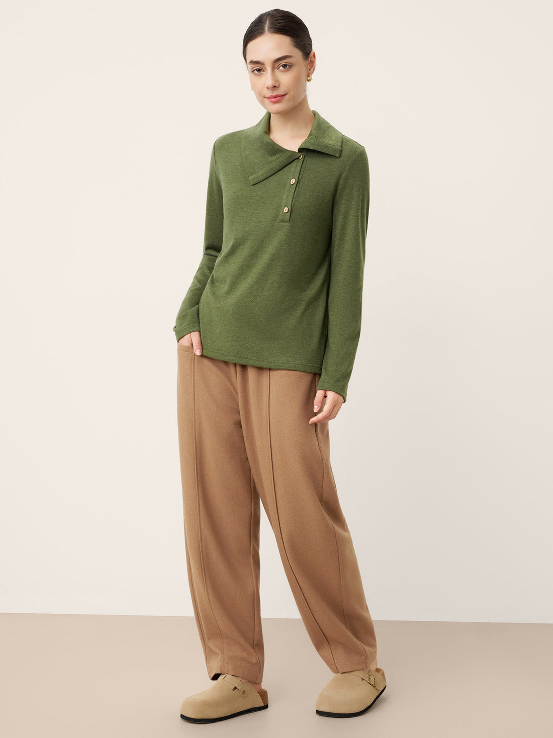 Wool Blend Asymmetric Button Jersey Top
