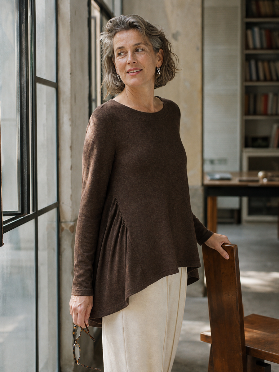 Wool Blend Ruched Boat Neck Top