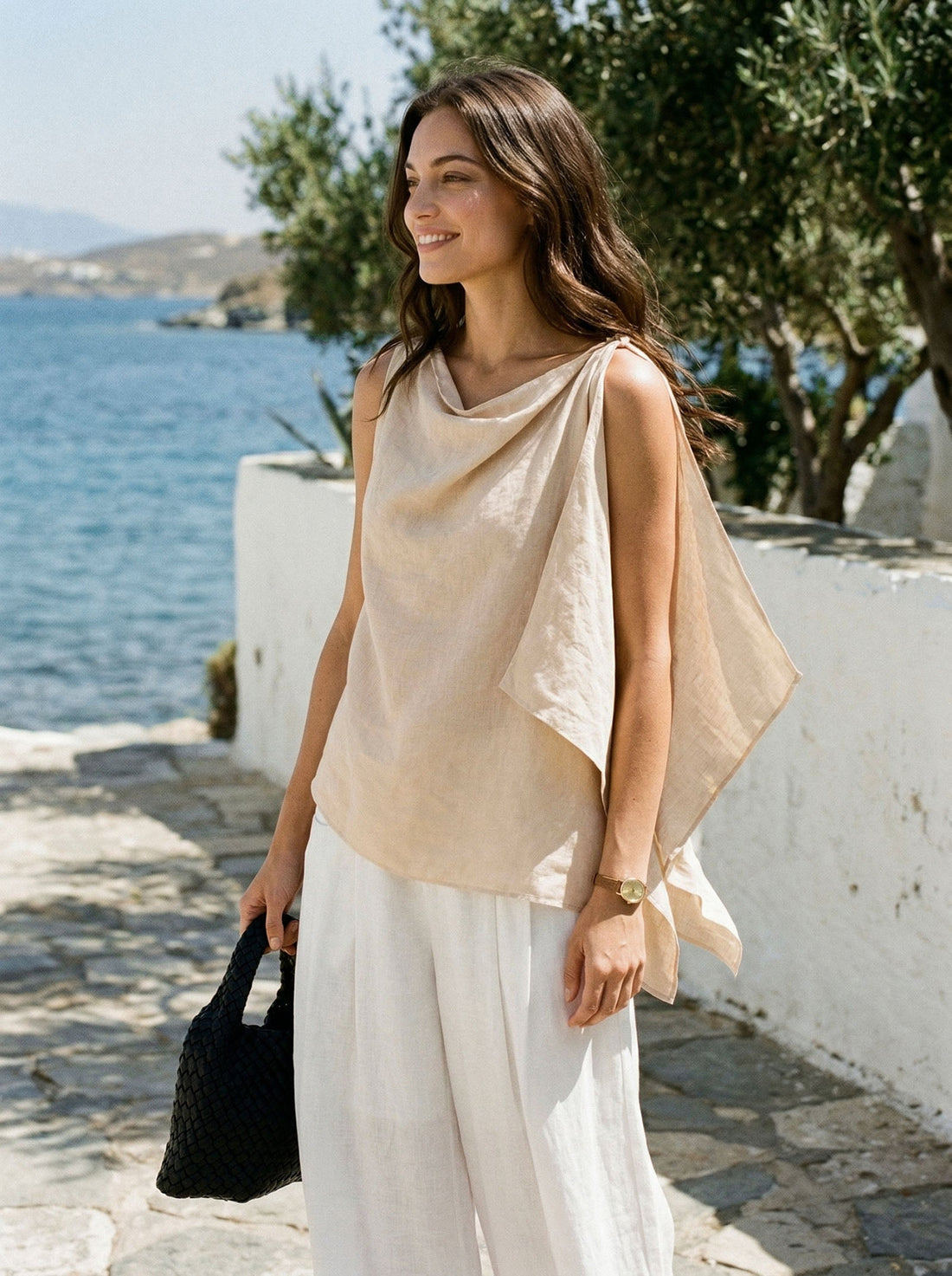 100% Linen Asymmetric Sleeveless Blouse