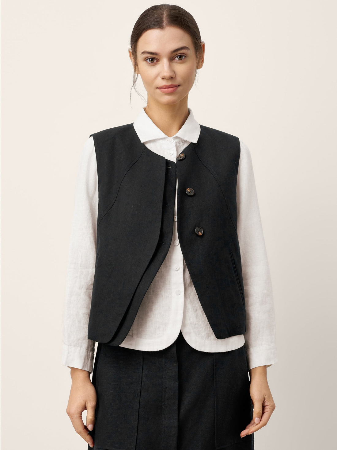 Linen-Blend Asymmetric Sleeveless Vest