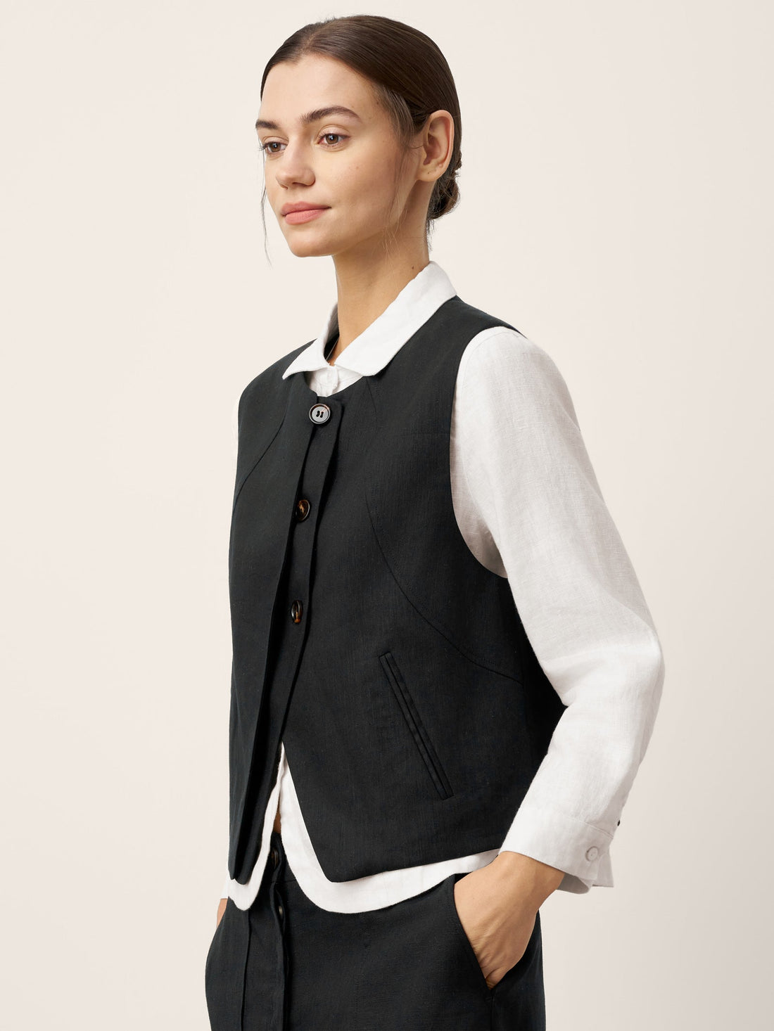 Linen-Blend Asymmetric Sleeveless Vest