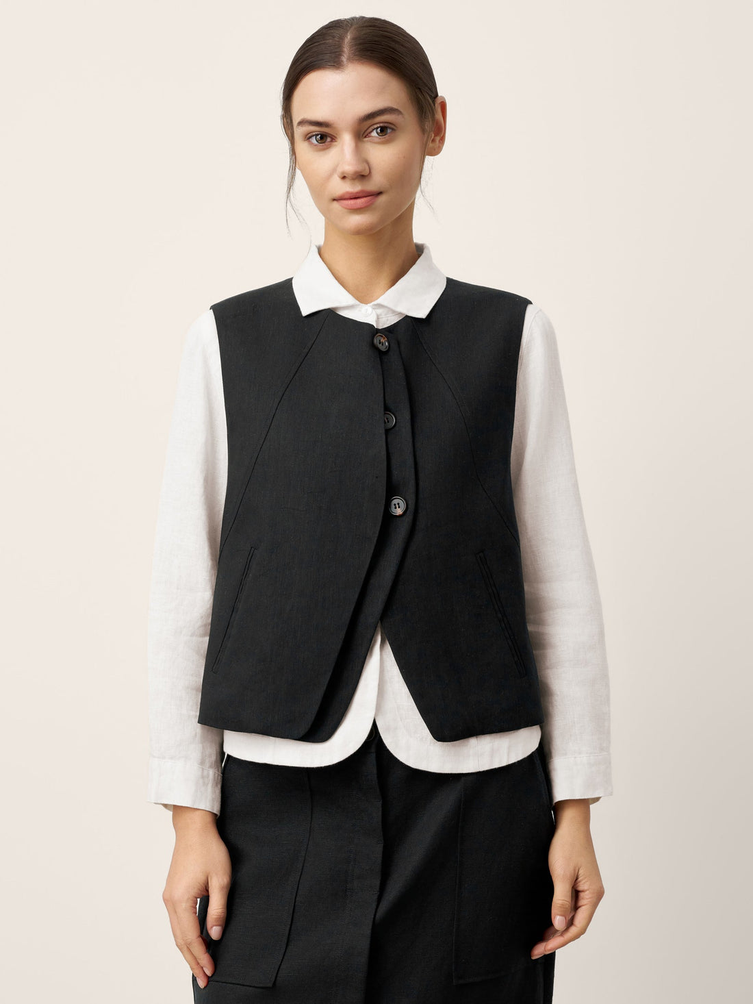 Linen-Blend Asymmetric Sleeveless Vest