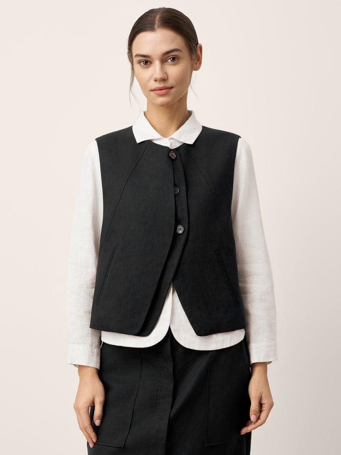 Linen-Blend Asymmetric Sleeveless Vest