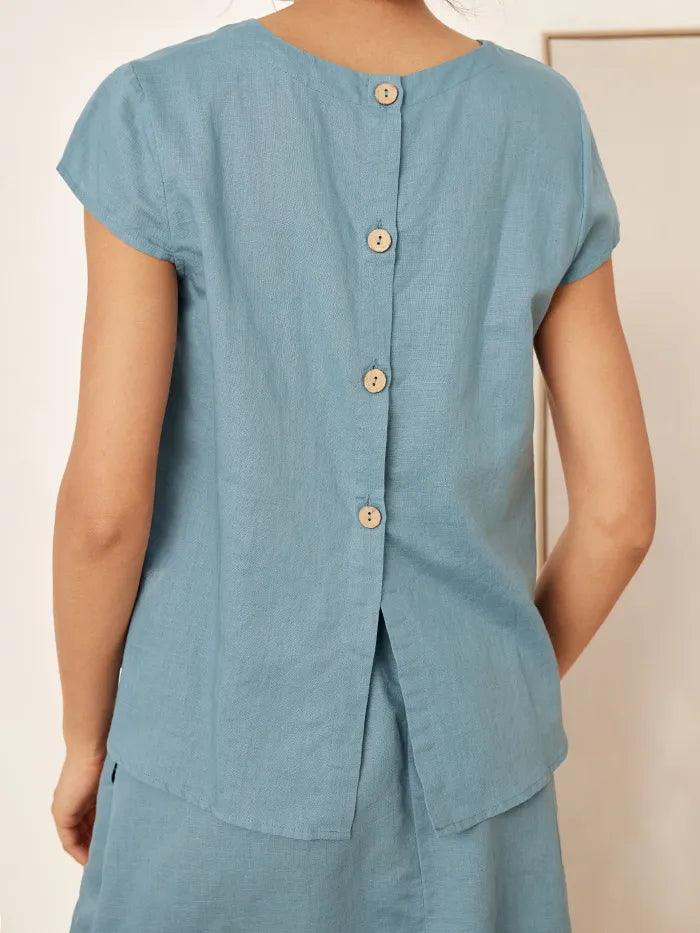 Linen Blend Round Neck Two-Piece Skirt Set