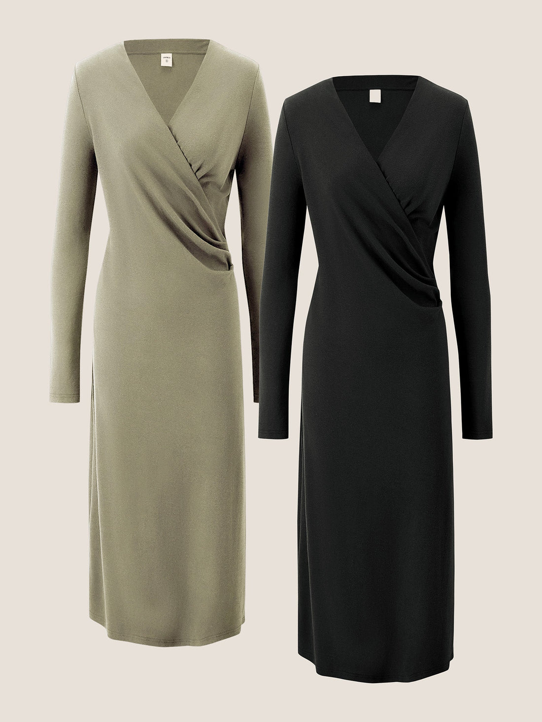 Linen-Blend Wrap V-Neck Midi Dress