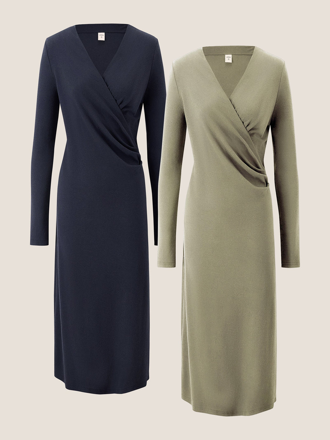 Linen-Blend Wrap V-Neck Midi Dress
