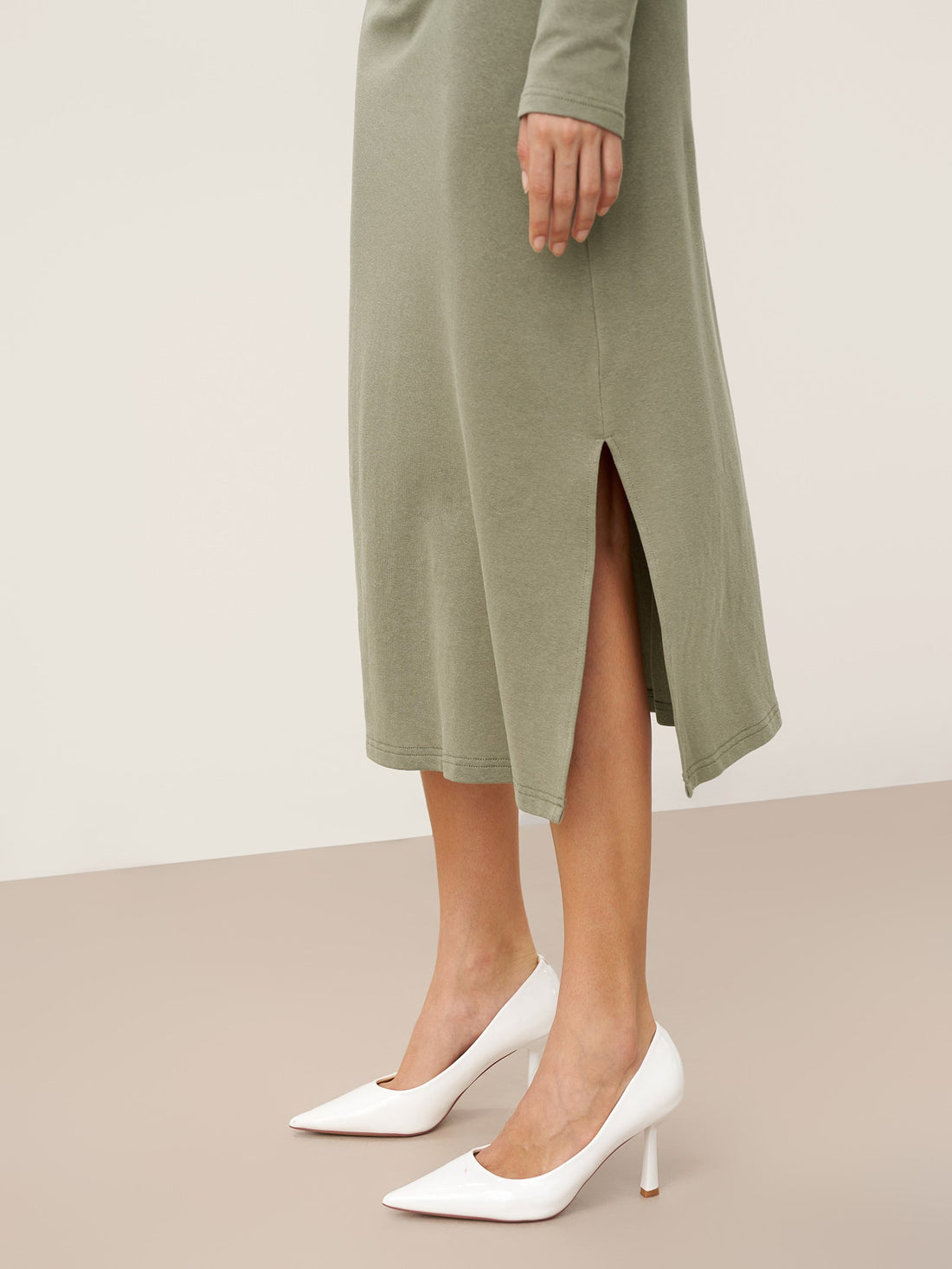 Linen-Blend Wrap V-Neck Midi Dress