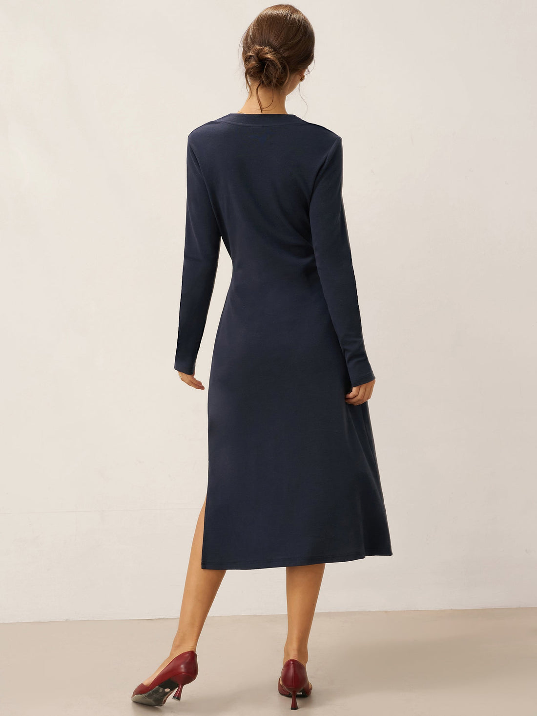 Linen-Blend Wrap V-Neck Midi Dress