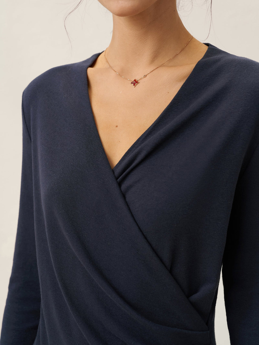 Linen-Blend Wrap V-Neck Midi Dress