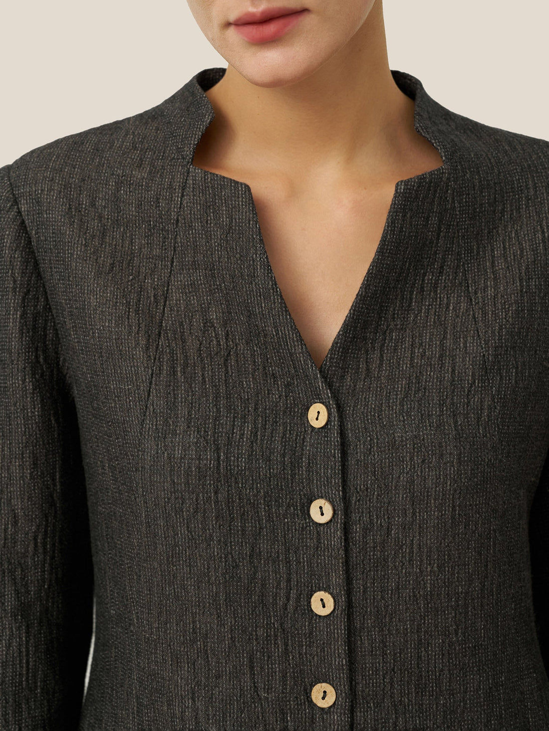 100% Linen Stand Collar Button-Up Shirt Jacket