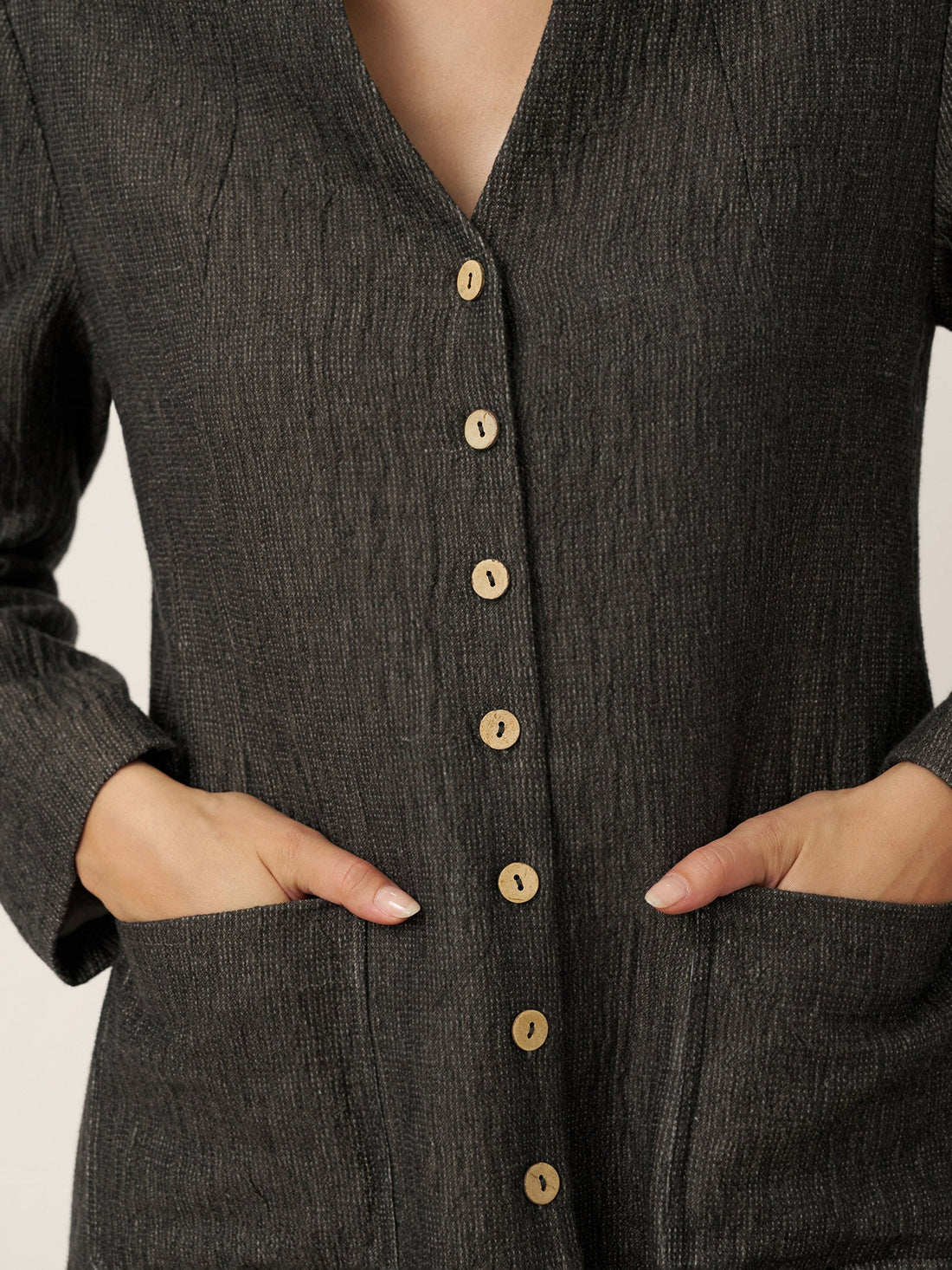 100% Linen Stand Collar Button-Up Shirt Jacket