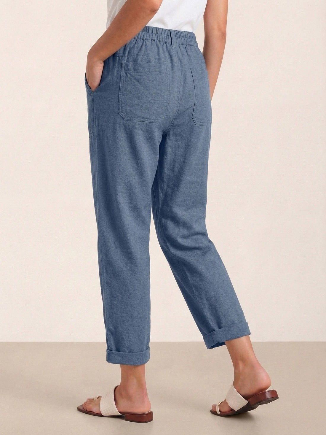 Linen-Blend Patch-Pocket Straight-Leg Trousers