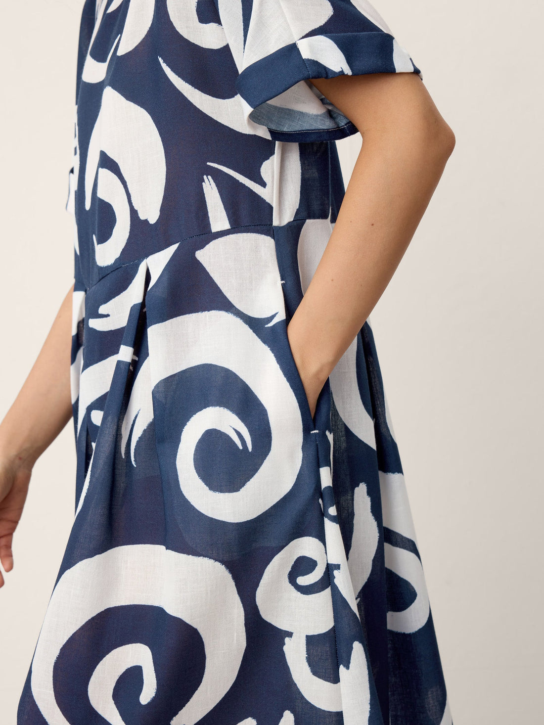 Linen Printed Straight Midi Dress
