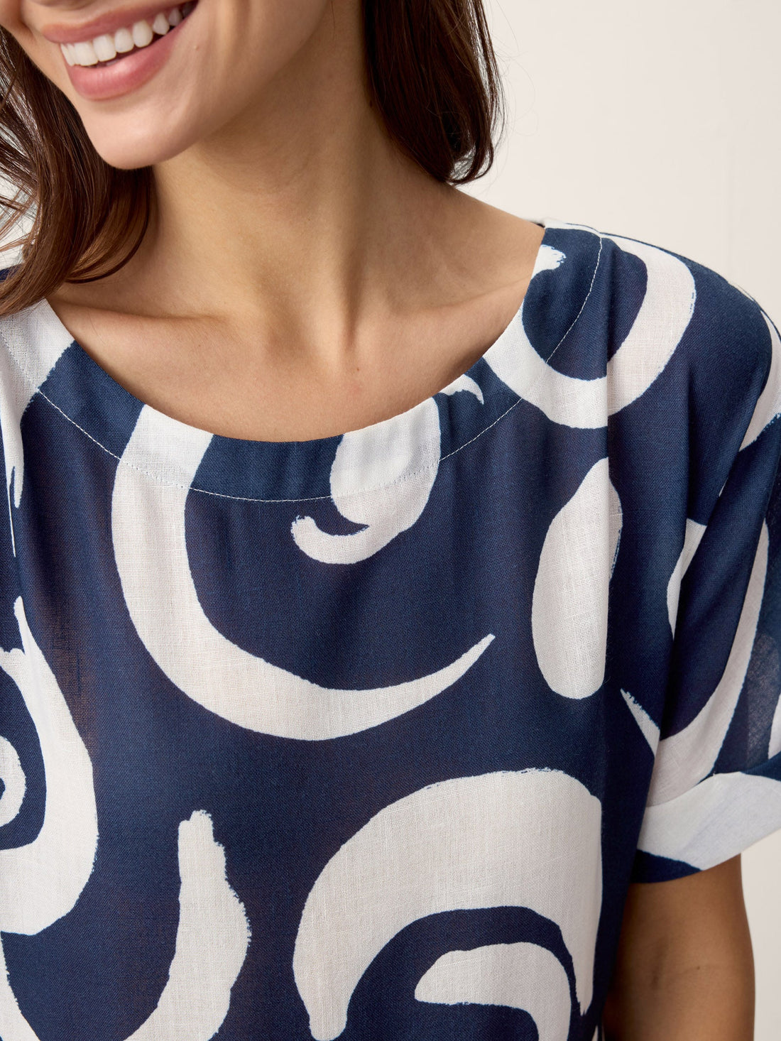 Linen Printed Straight Midi Dress
