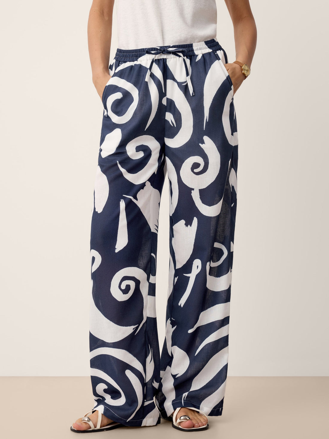 Linen Blend Mid Rise Straight Leg Pants