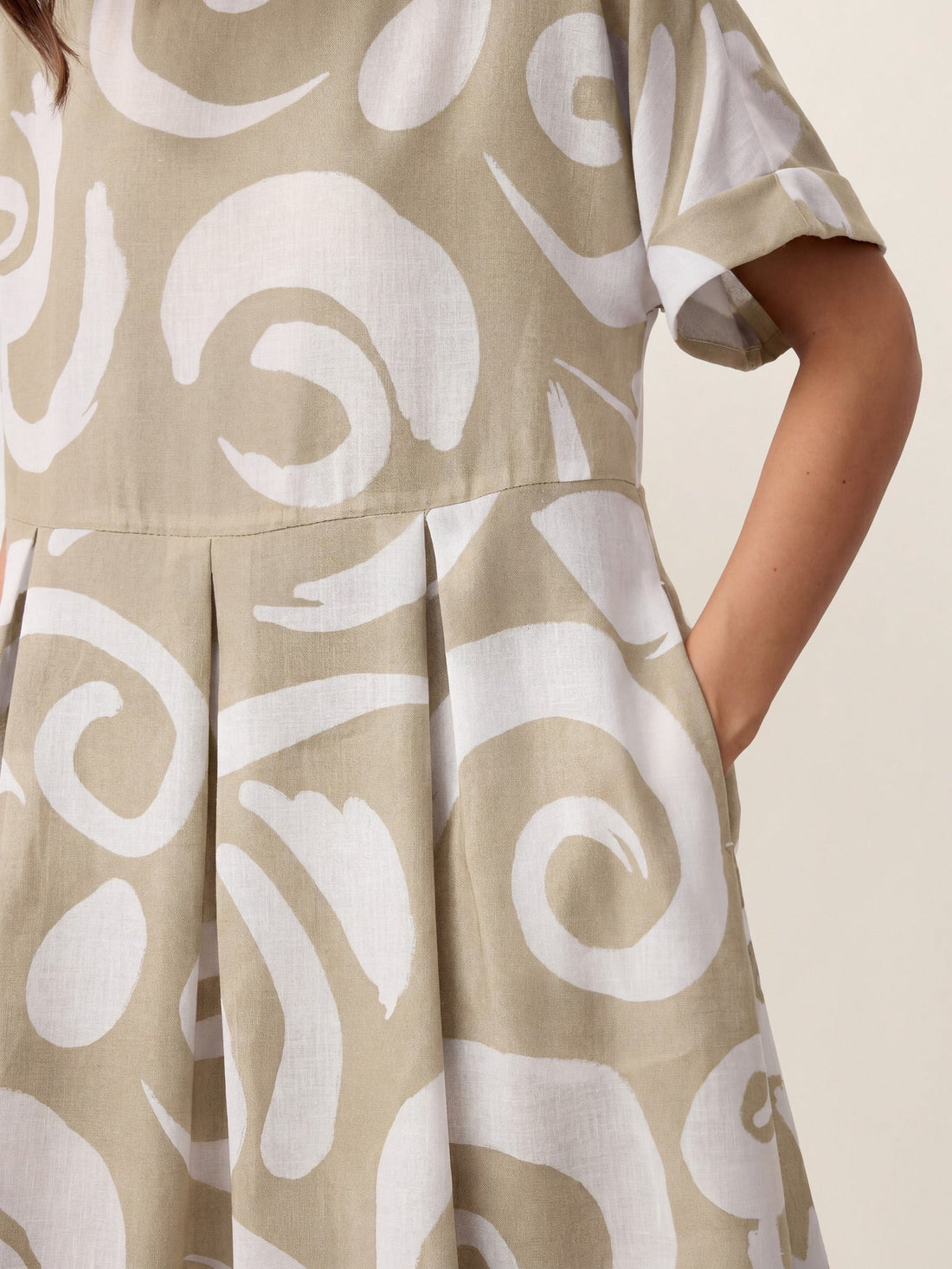 Linen Printed Straight Midi Dress
