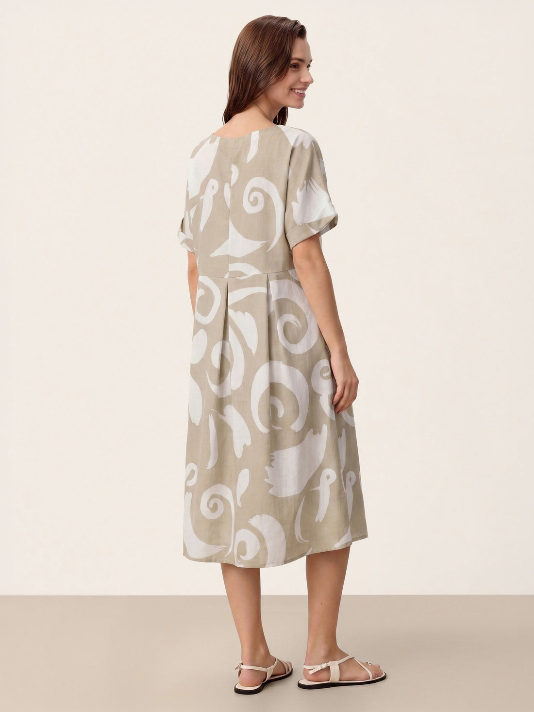 Linen Printed Straight Midi Dress
