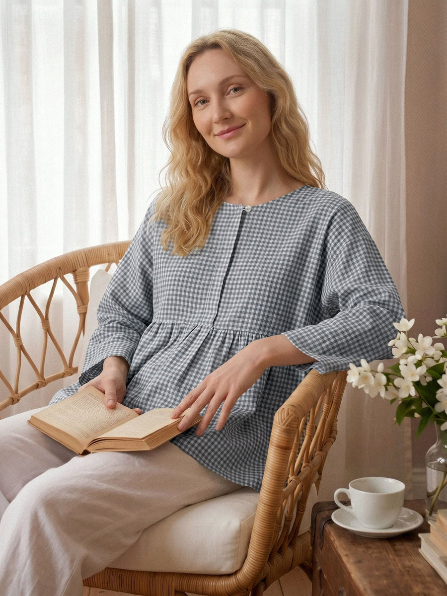 75% Linen Checked Oversized Shirt