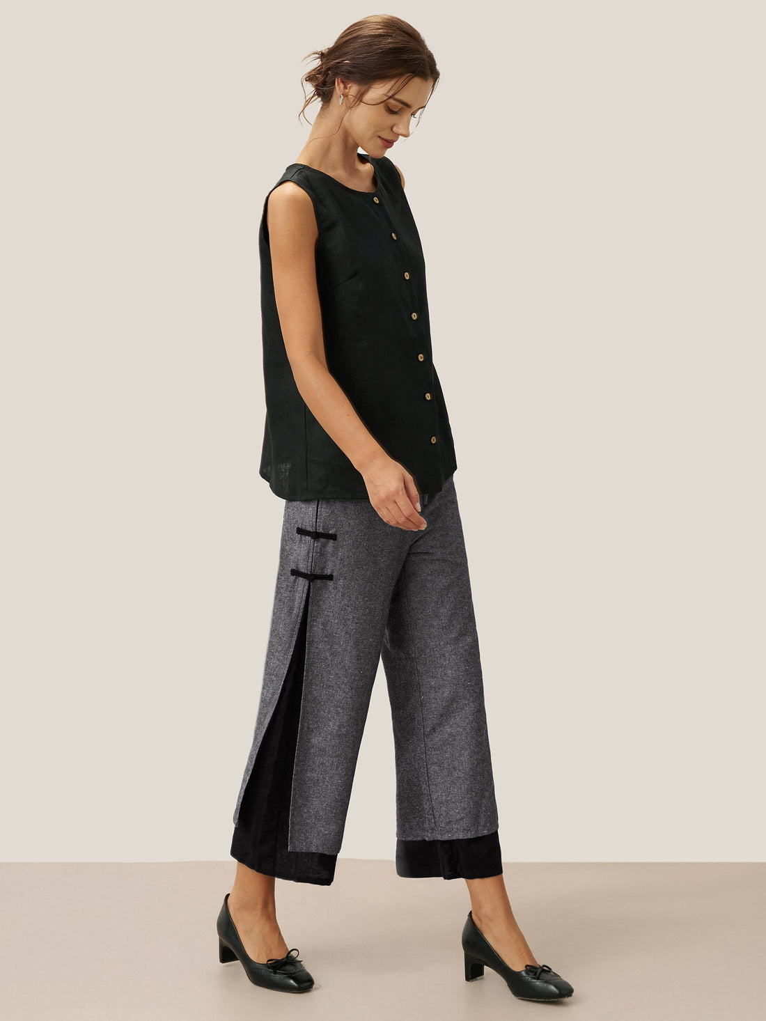 Linen Blend Straight-Leg Elastic Pants