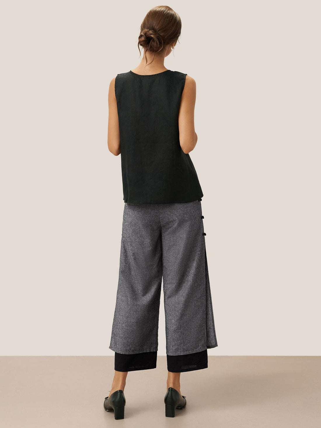 Linen Blend Straight-Leg Elastic Pants