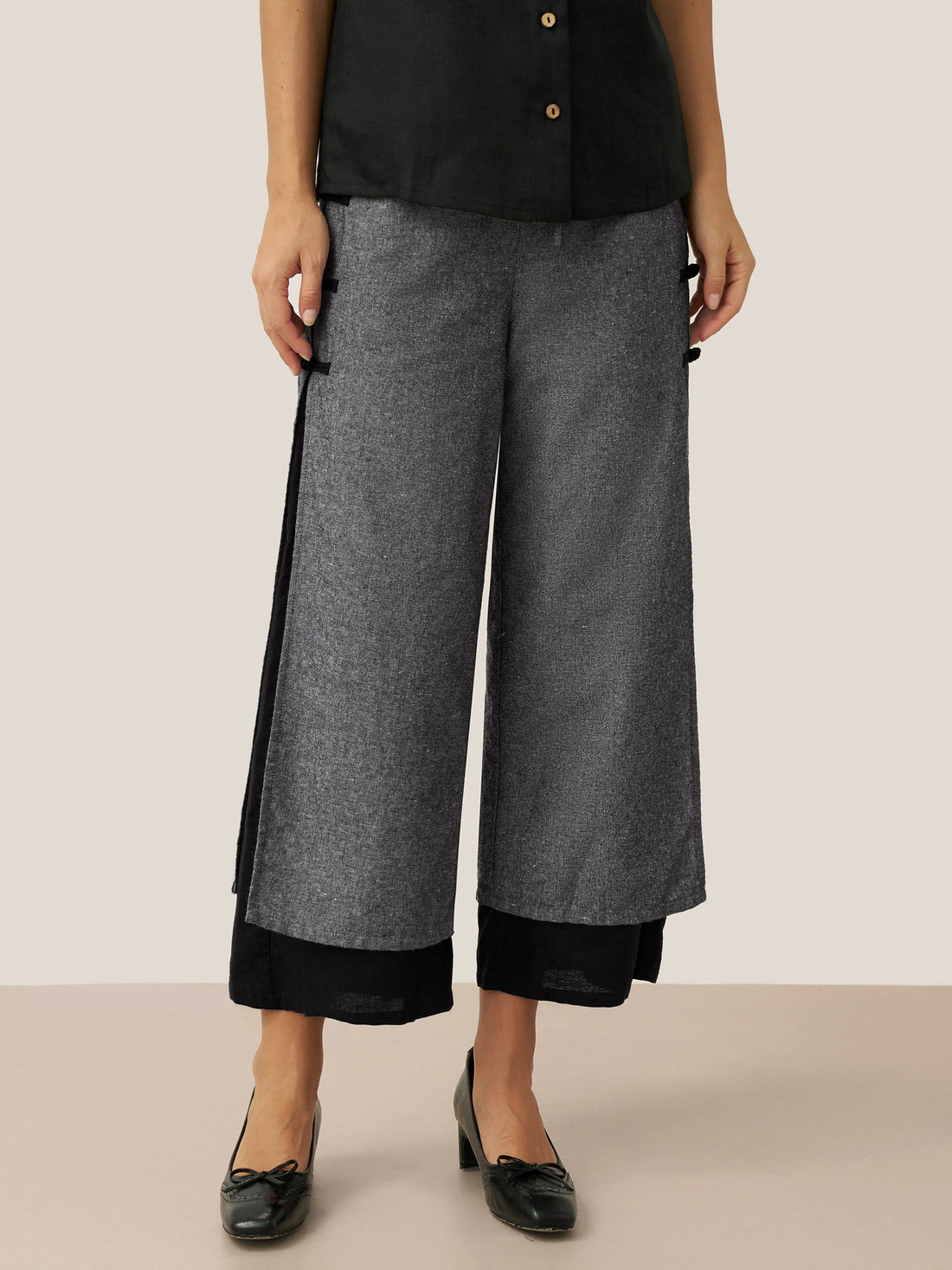 Linen Blend Straight-Leg Elastic Pants