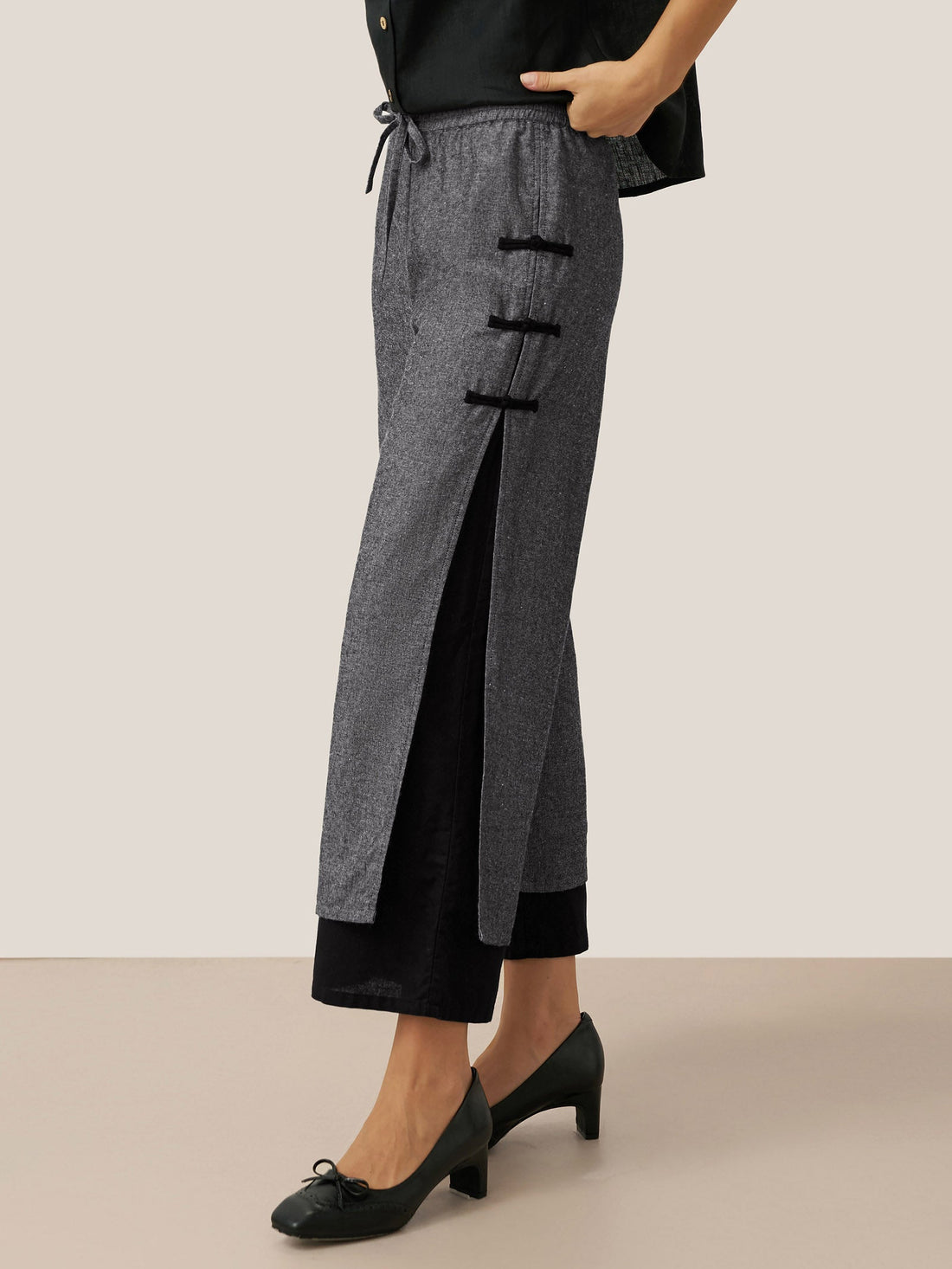 Linen Blend Straight-Leg Elastic Pants