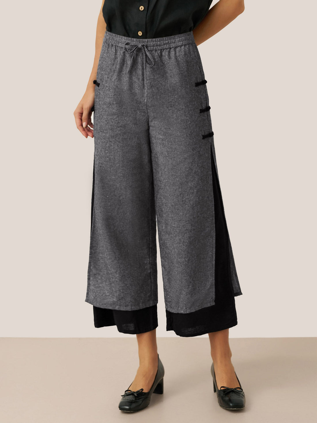 Linen Blend Straight-Leg Elastic Pants