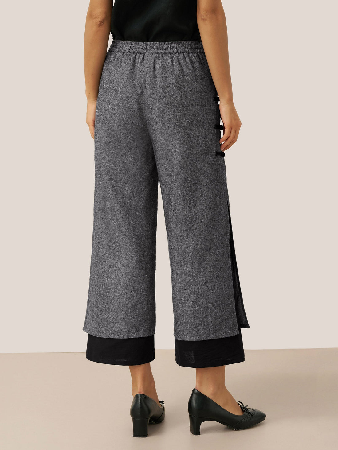 Linen Blend Straight-Leg Elastic Pants