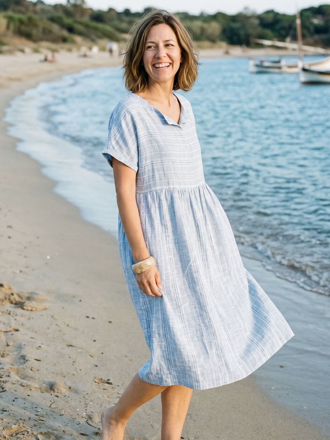Linen Side-Pocket Short Sleeve Mini Dress