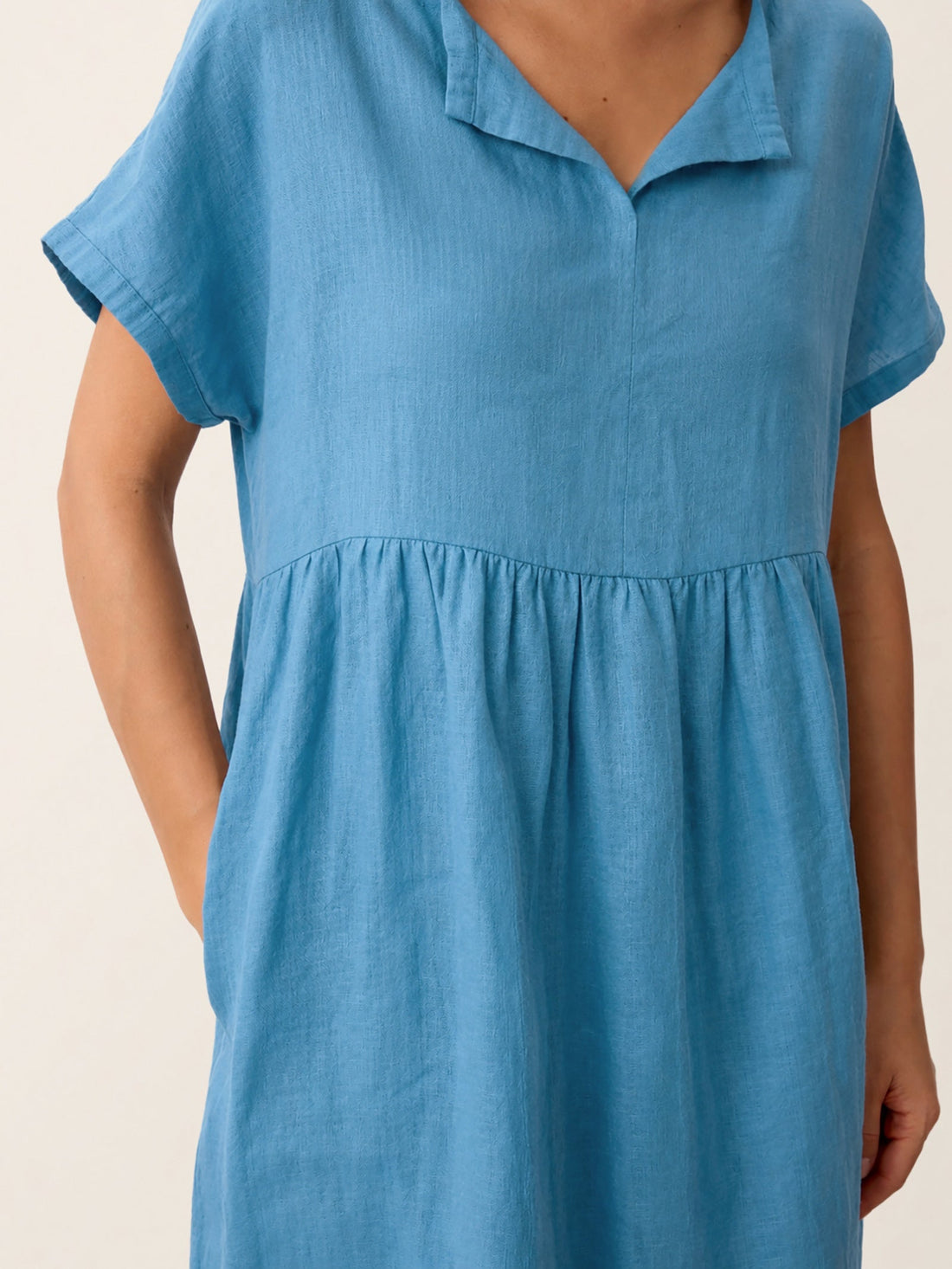 Linen Side-Pocket Short Sleeve Mini Dress