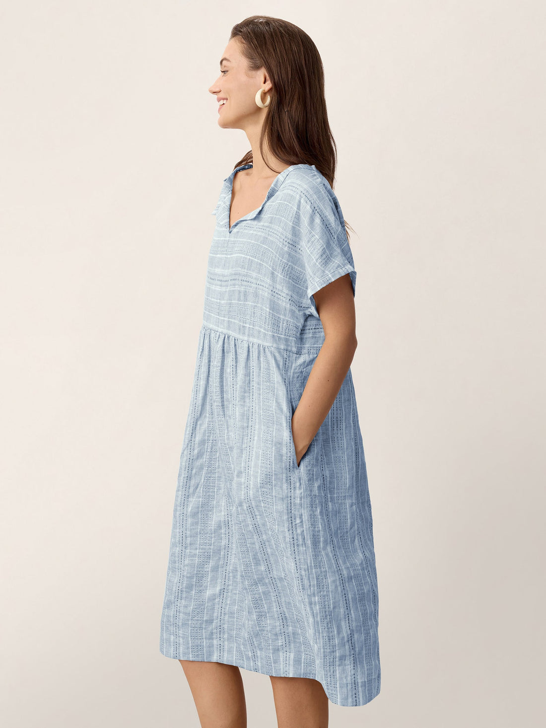 Linen Side-Pocket Short Sleeve Mini Dress