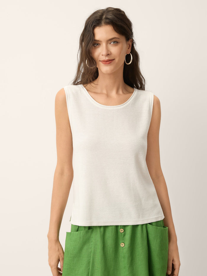 Linen Blend Garment-Dyed Round-Neck Jersey Vest