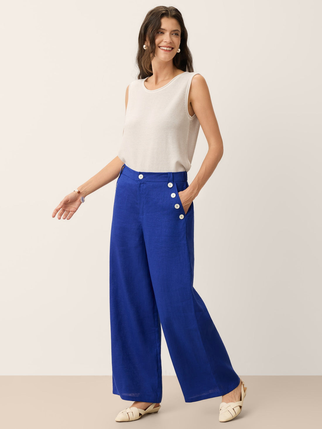Linen Blend Garment-Dyed Round-Neck Jersey Vest