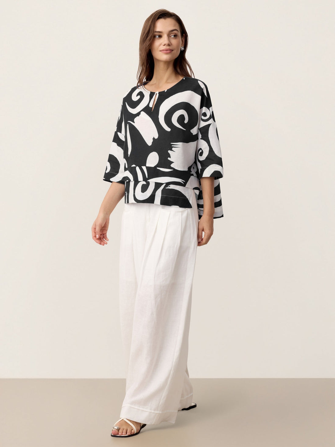 Linen Blend Round Neck Relaxed Top