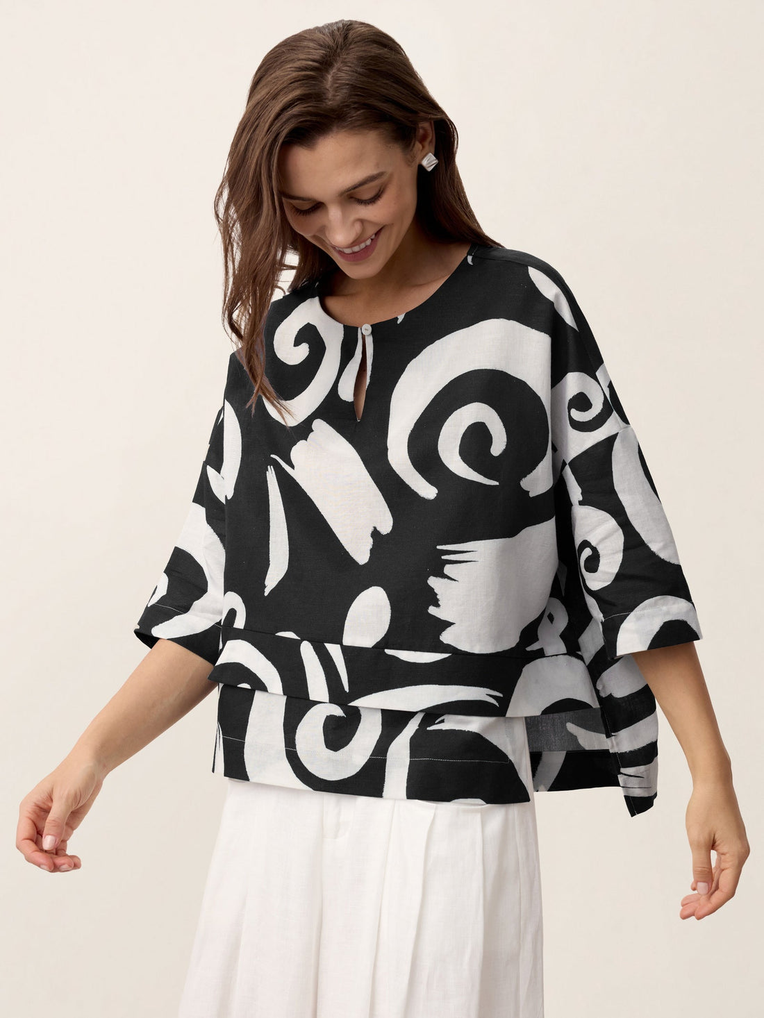 Linen Blend Round Neck Relaxed Top