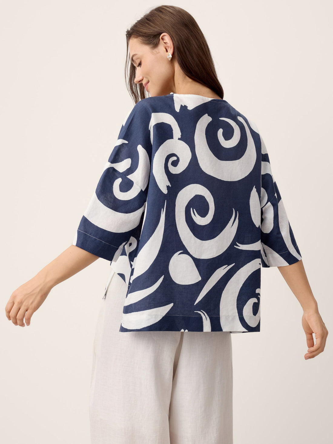 Linen Blend Round Neck Relaxed Top