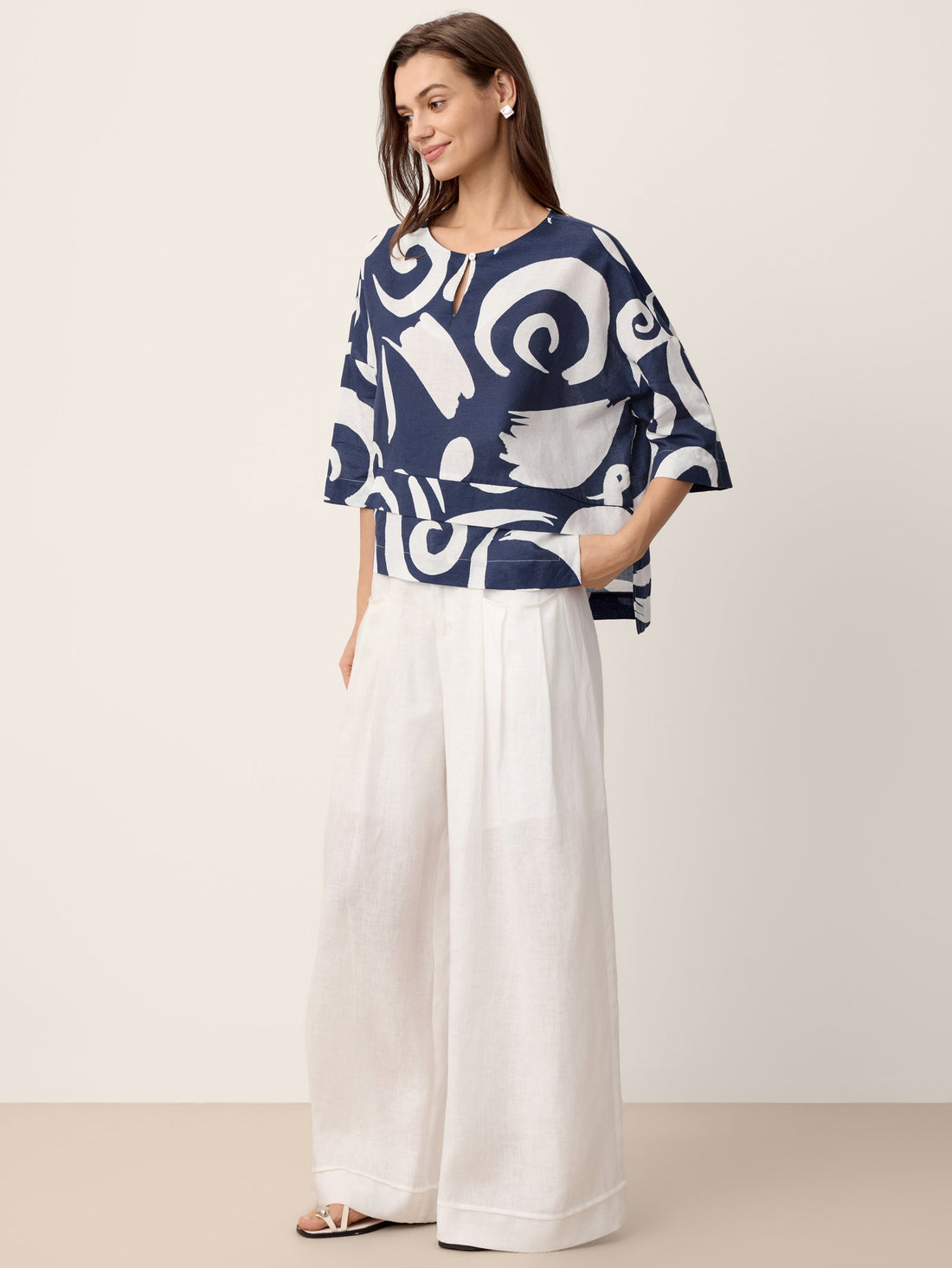 Linen Blend Round Neck Relaxed Top