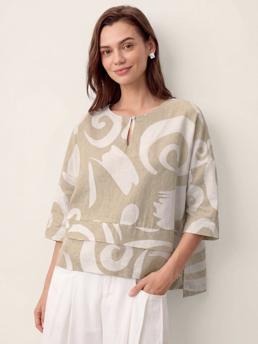 Linen Blend Round Neck Relaxed Top