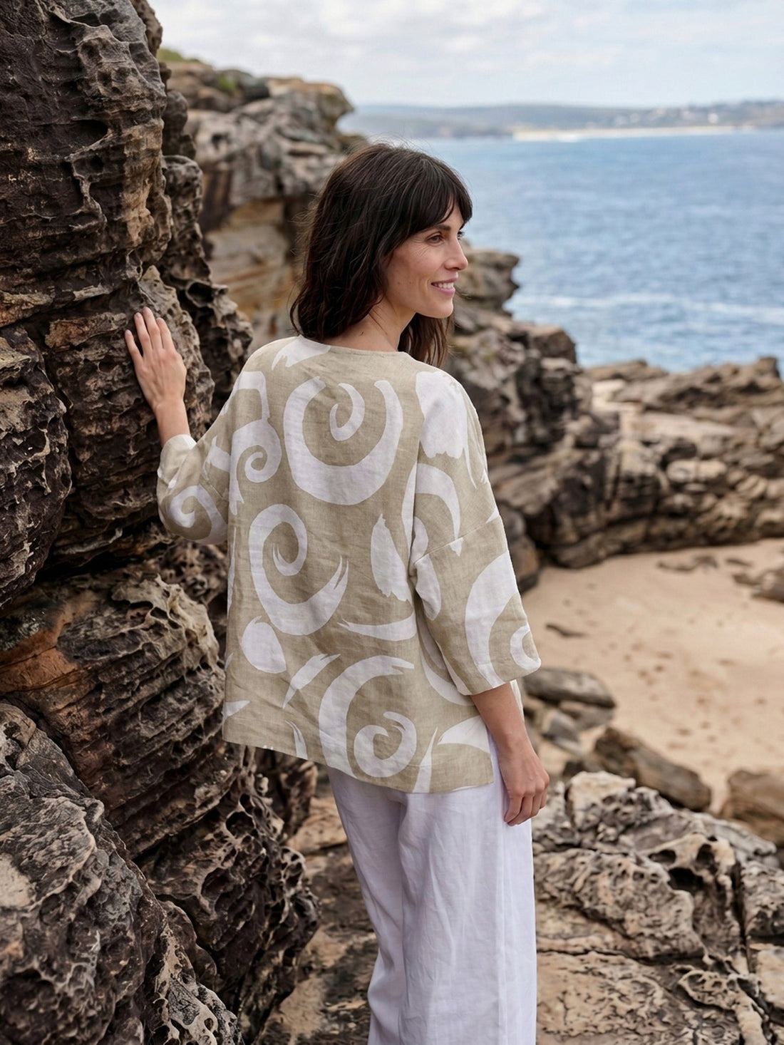 Linen Blend Round Neck Relaxed Top