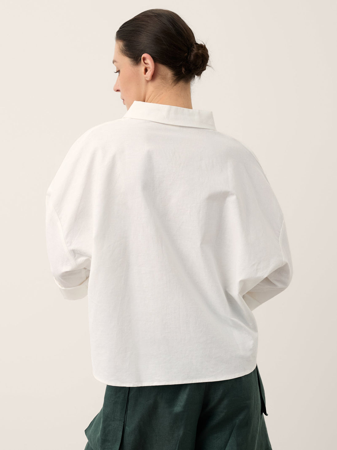 Linen Blend Relaxed Shirt Collar Shirt