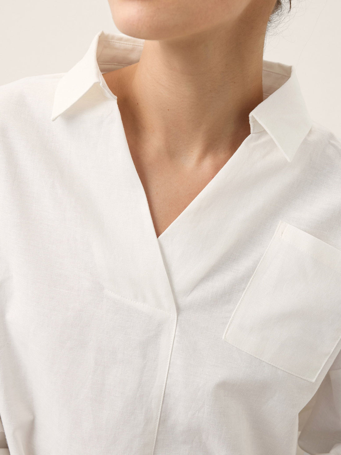 Linen Blend Relaxed Shirt Collar Shirt