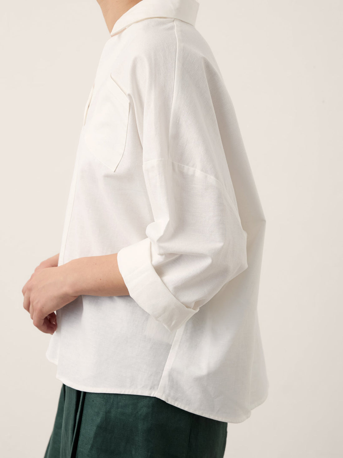 Linen Blend Relaxed Shirt Collar Shirt
