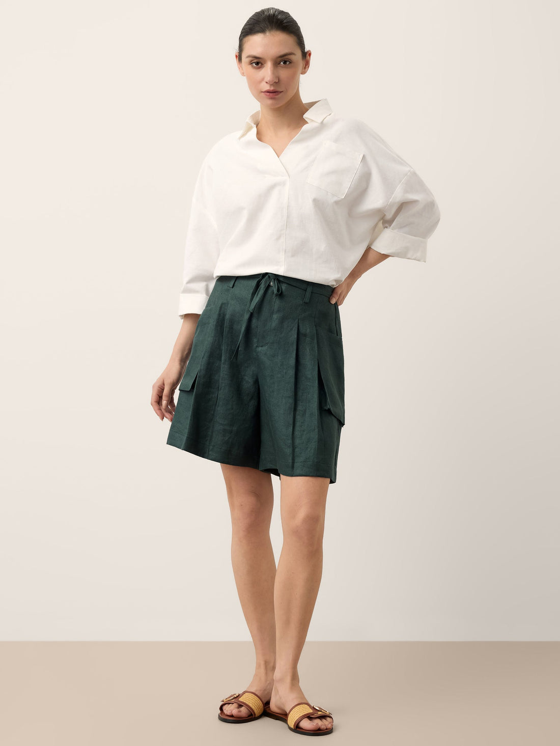 Linen Blend Relaxed Shirt Collar Shirt