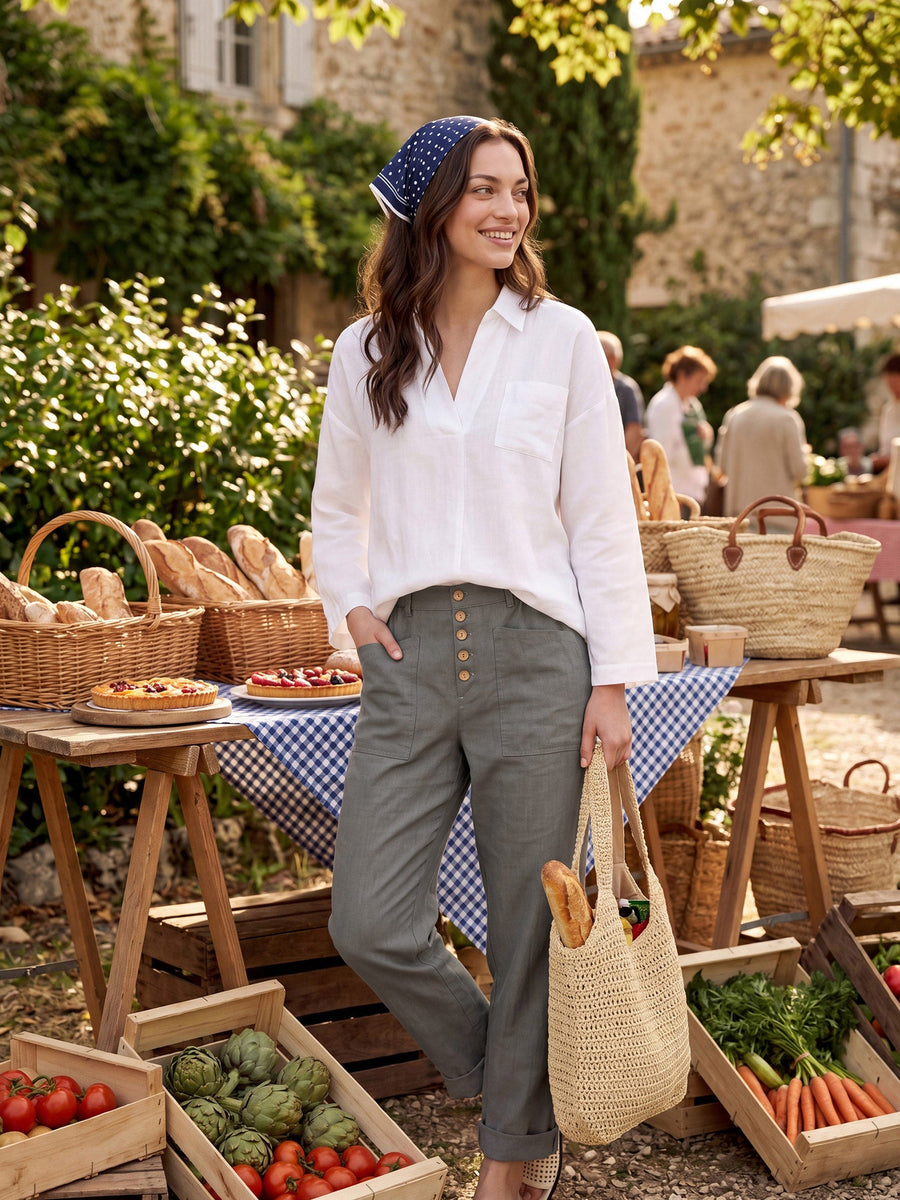Linen Blend Relaxed Shirt Collar Shirt
