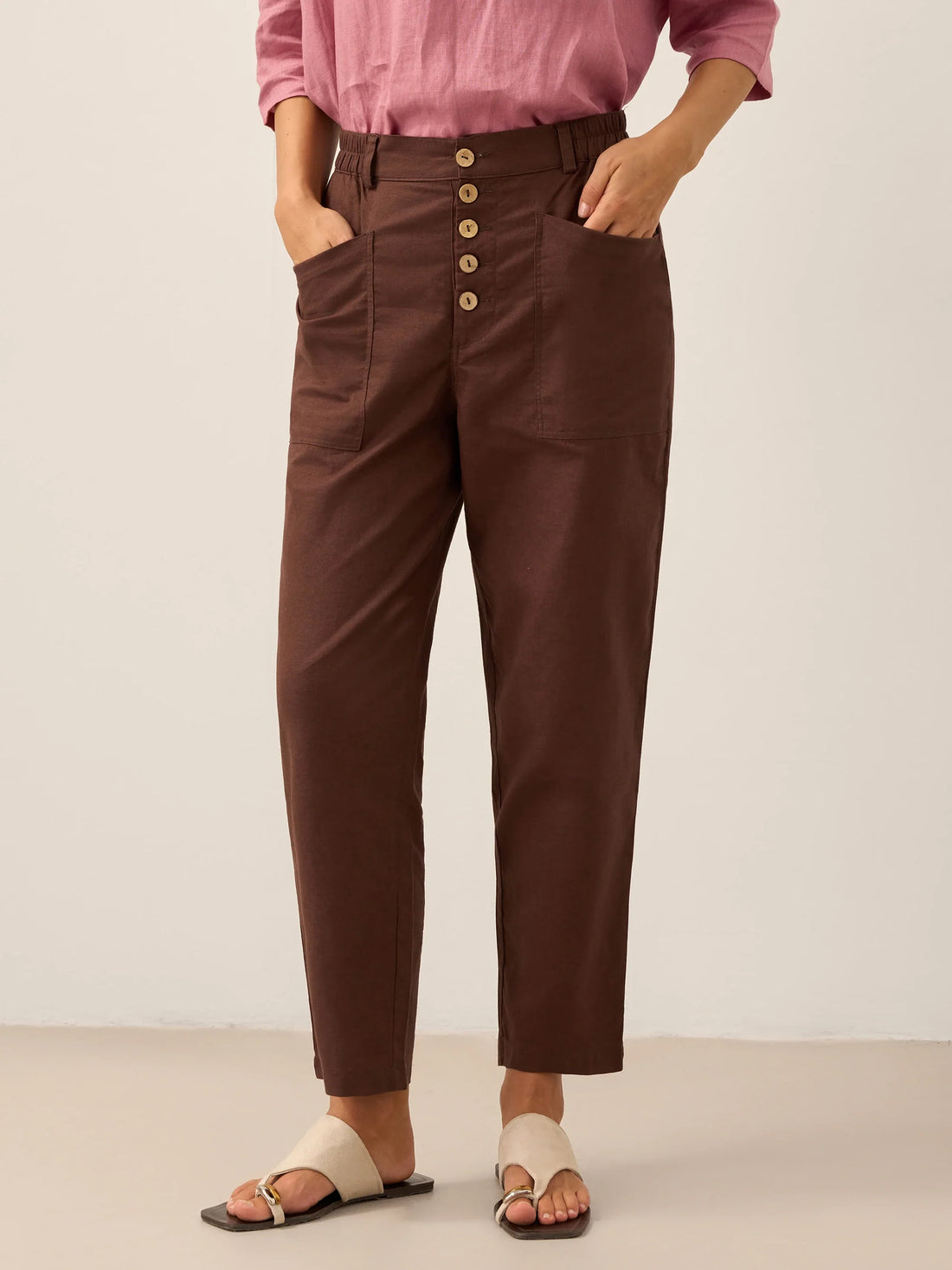 Linen-Blend Patch-Pocket Straight-Leg Trousers
