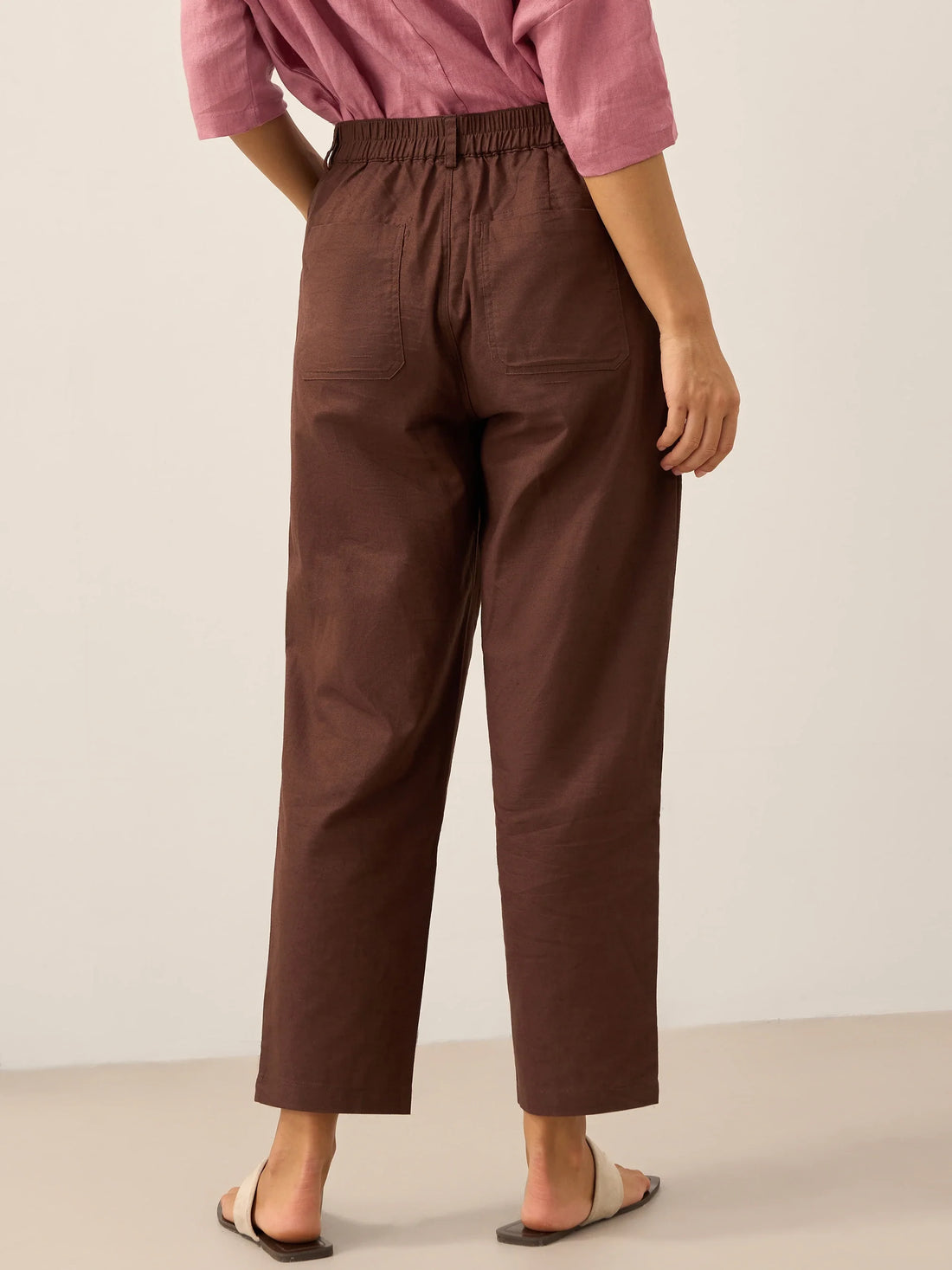 Linen Blend Patch-Pocket Straight-Leg Trousers
